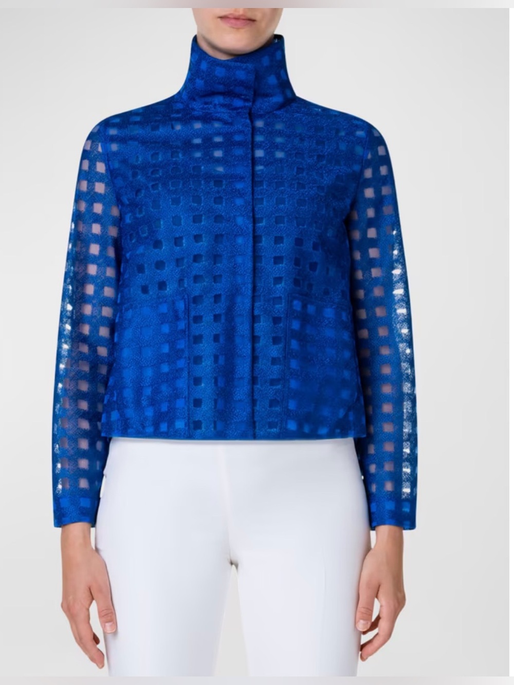 Akris Women's Castro Enzian Square Embroidered Short Jacket, Size 4.